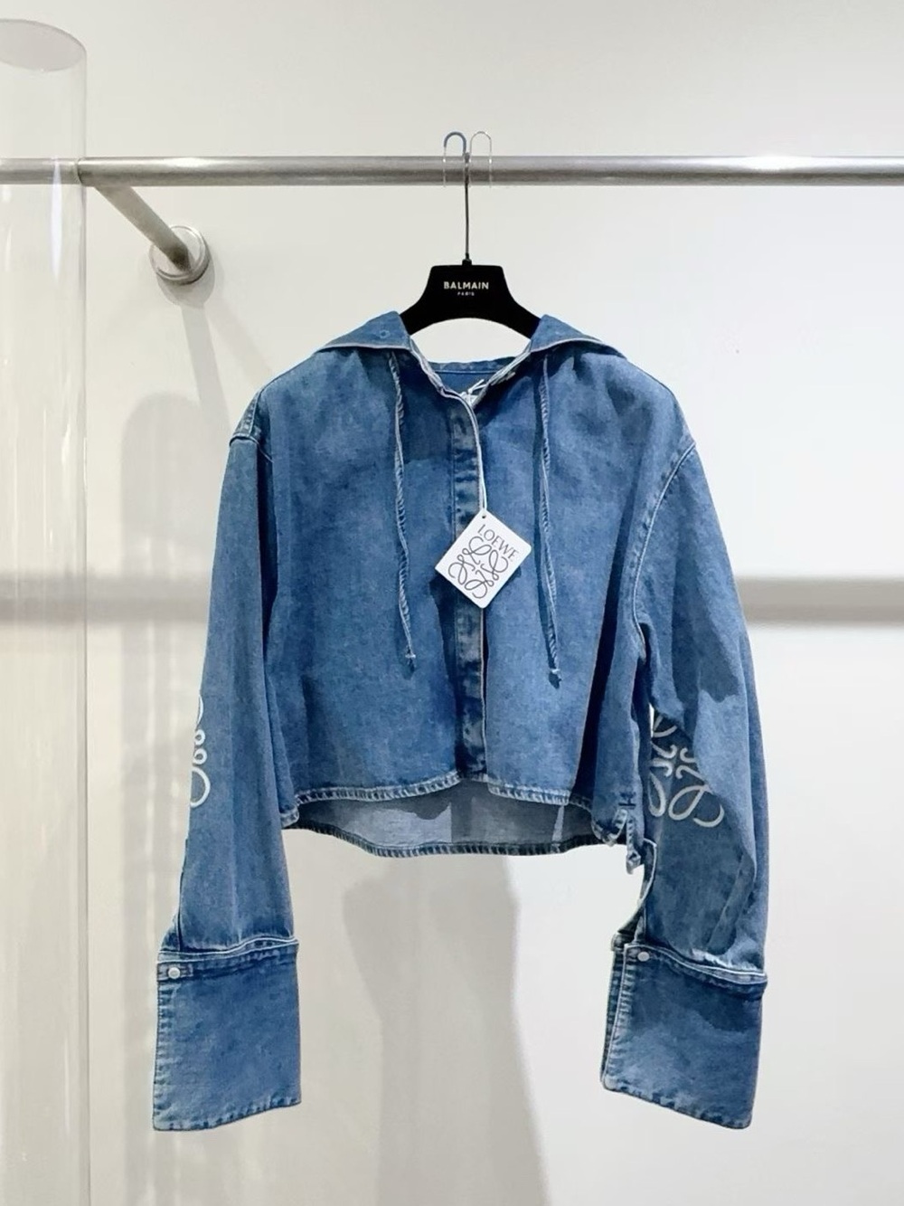 Loewe Blue Cropped Denim Hoodie Jacket